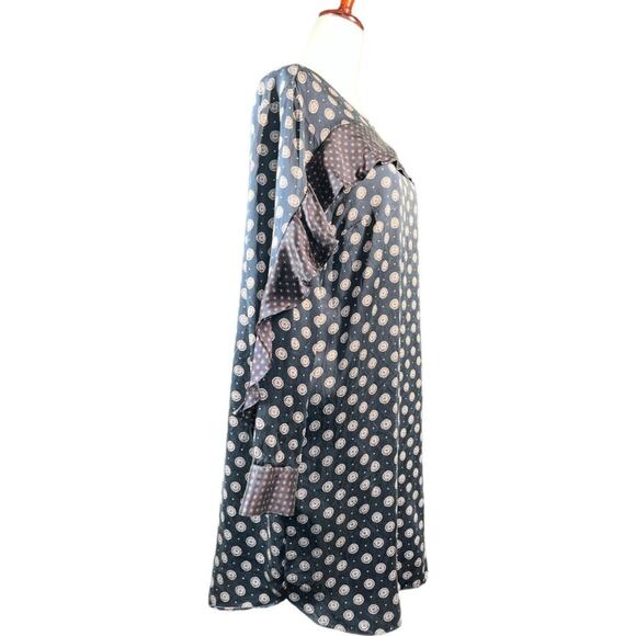 Banana Republic SILK Foulard Ruffle Blue Dress Long Sleeve Gold Stud Buttons 8 - Picture 3 of 14